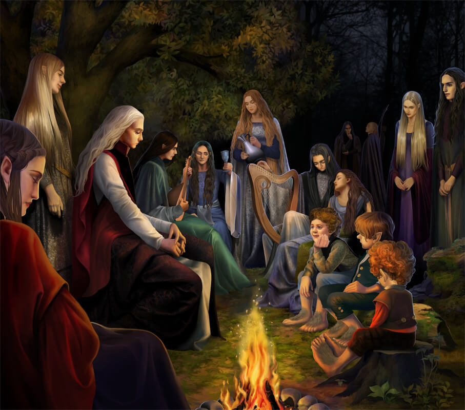 Gildor, Sam, Pippin, Frodo and Elves by steamey