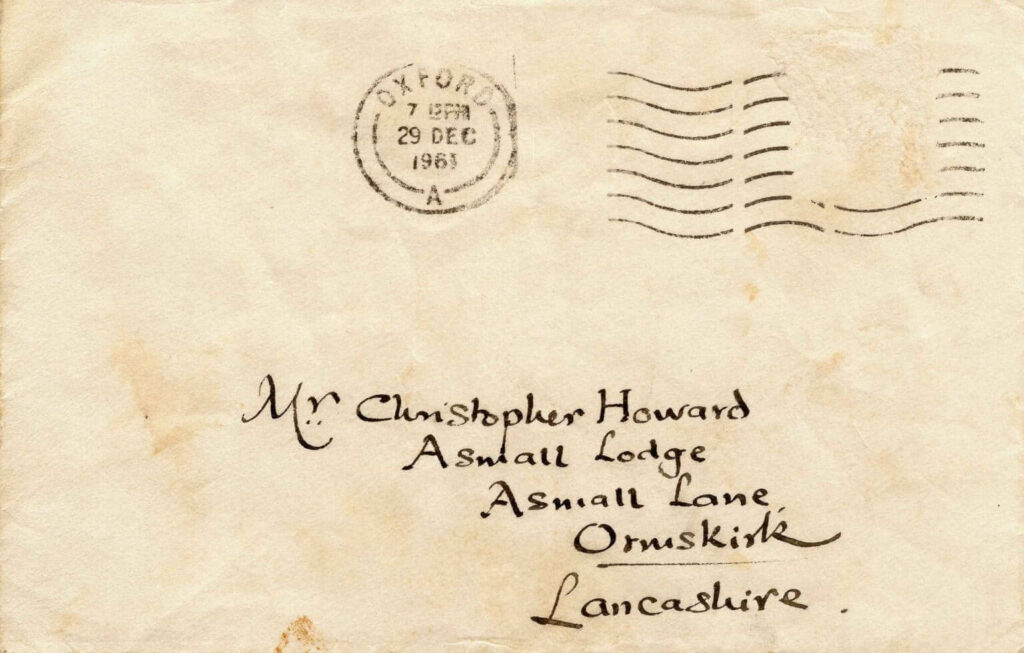پاکت نامه تالکین به کریستوفر هاوارد در سال ۱۹۶۱